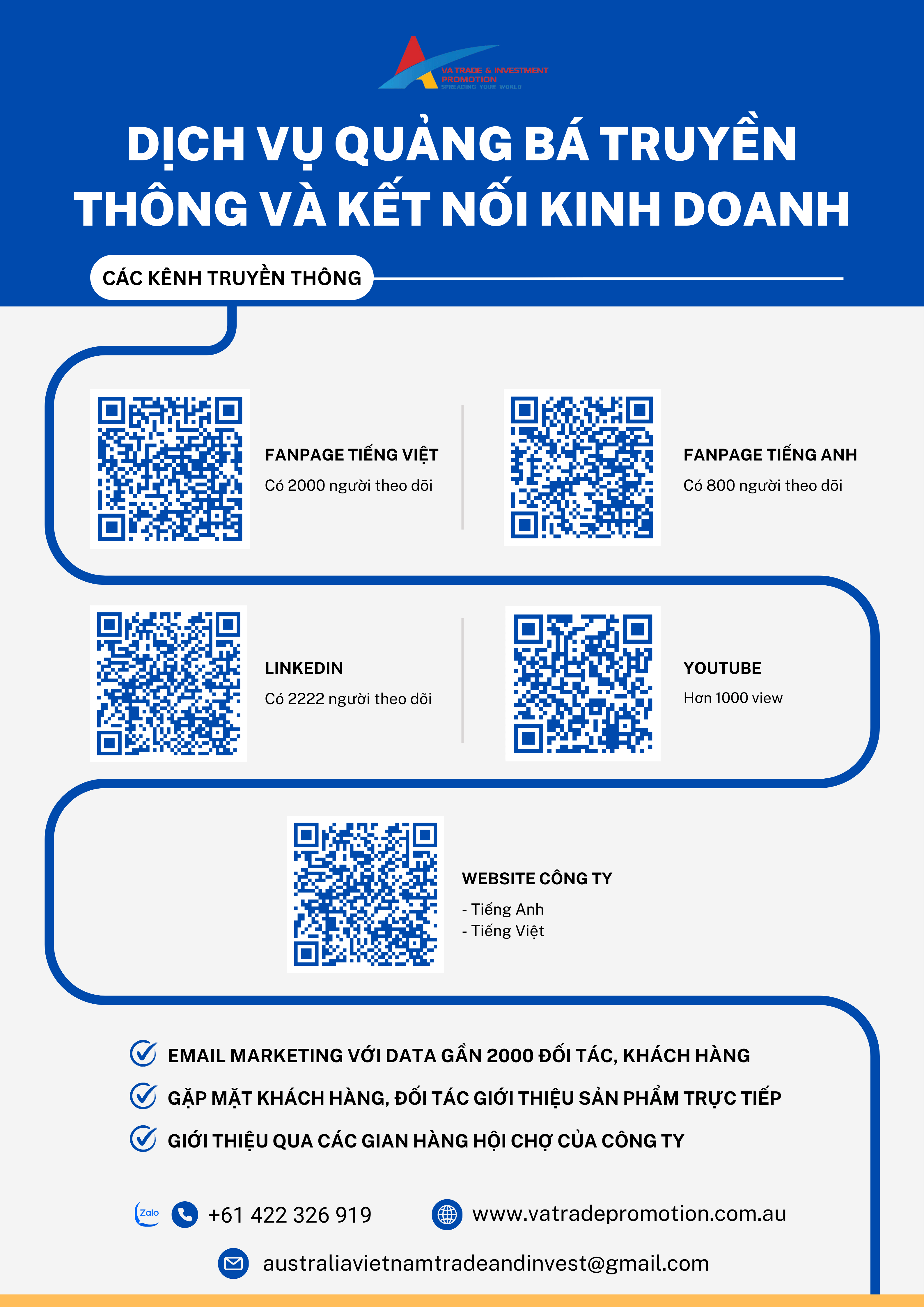 DỊCH VỤ QUẢNG BÁ TRUYỀN THÔNG & KẾT NỐI KINH DOANH